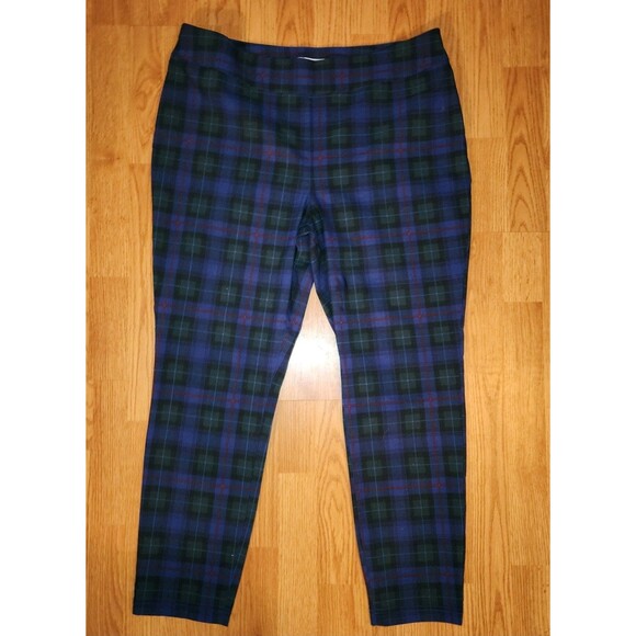 Talbots Womens Soho Ankle Pant Size 16P Petite Plaid Green Blue Pull On - Picture 1 of 14